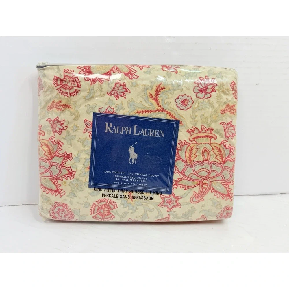 Vintage Ralph Lauren Amelia Floral King Fitted Sheet Venice Beach 250TC Cotton